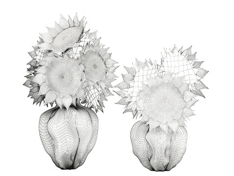 Bellissimo bouquet di decorazioni per vasi di girasoli verdi e neri Modello 3D