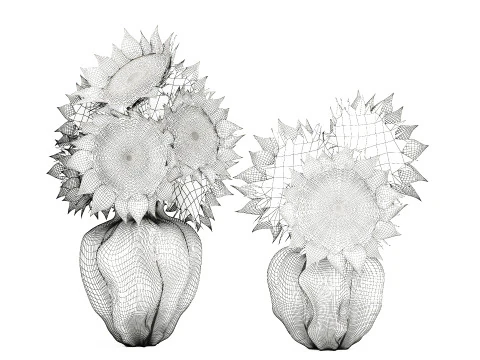 Beautiful Bouquet Of Green And Black Sunflowers vase decor 3D Model