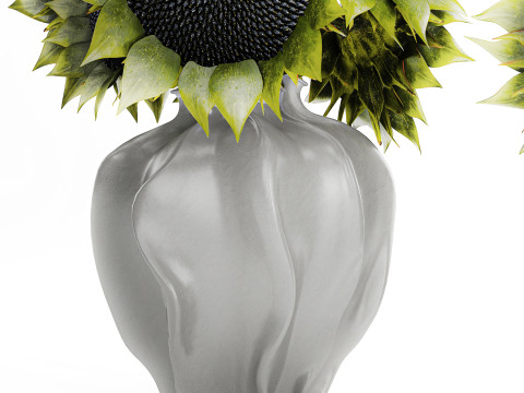 Bellissimo bouquet di decorazioni per vasi di girasoli verdi e neri Modello 3D