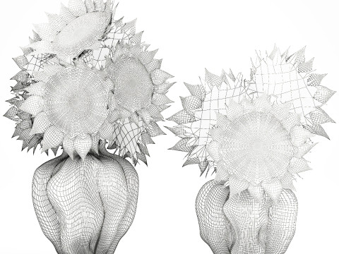 Bellissimo bouquet di decorazioni per vasi di girasoli verdi e neri Modello 3D