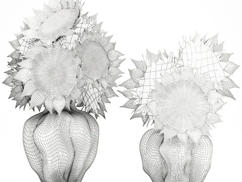 Beautiful Bouquet Of Green And Black Sunflowers vase decor 3D Model