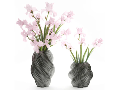 Bellissimo bouquet realistico fiori rosa arredamento vaso Iris Modello 3D