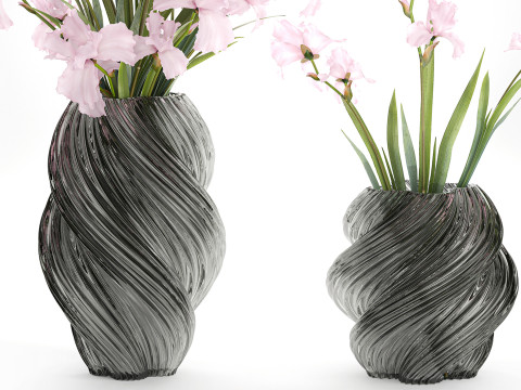 सुंदर यथार्थवादी गुलदस्ता गुलाबी फूल आईरिस फूलदान सजावट 3D मॉडल