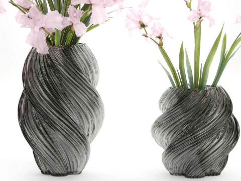 Bellissimo bouquet realistico fiori rosa arredamento vaso Iris Modello 3D