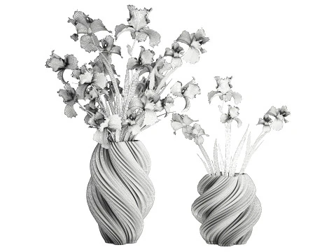 Bellissimo bouquet realistico fiori rosa arredamento vaso Iris Modello 3D