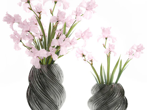 Bellissimo bouquet realistico fiori rosa arredamento vaso Iris Modello 3D