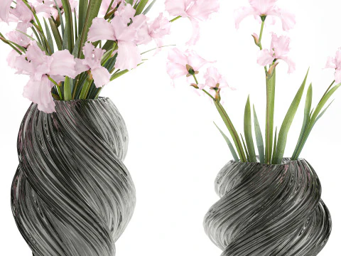 Bellissimo bouquet realistico fiori rosa arredamento vaso Iris Modello 3D