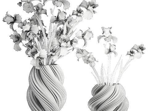 सुंदर यथार्थवादी गुलदस्ता गुलाबी फूल आईरिस फूलदान सजावट 3D मॉडल