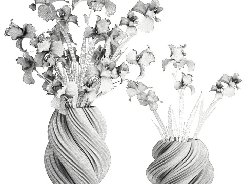 Bellissimo bouquet realistico fiori rosa arredamento vaso Iris Modello 3D