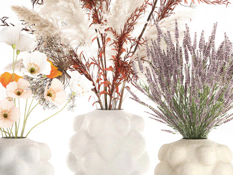 Wildflower Bouquet Featuring Poppy Lavender Pampas set 3D Model