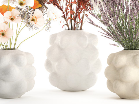 Conjunto de buqu&ecirc; de flores silvestres com pampas de lavanda e papoula Modelo 3D