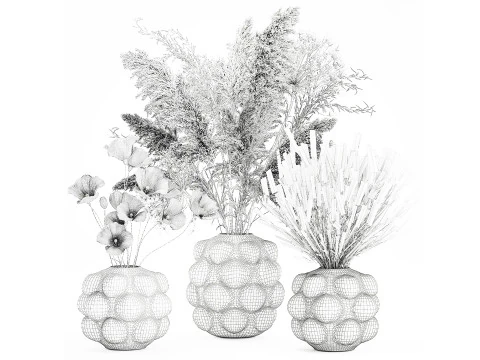 Wildflower Bouquet Featuring Poppy Lavender Pampas set 3D Model