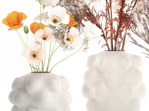Wildflower Bouquet Featuring Poppy Lavender Pampas set 3D Model