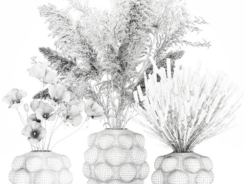 Conjunto de buqu&ecirc; de flores silvestres com pampas de lavanda e papoula Modelo 3D