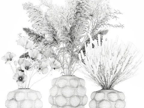 Wildflower Bouquet Featuring Poppy Lavender Pampas set 3D Model