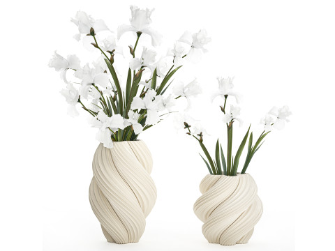 Magnifique bouquet réaliste de fleurs blanches, décor de vase d'iris Modèle 3D