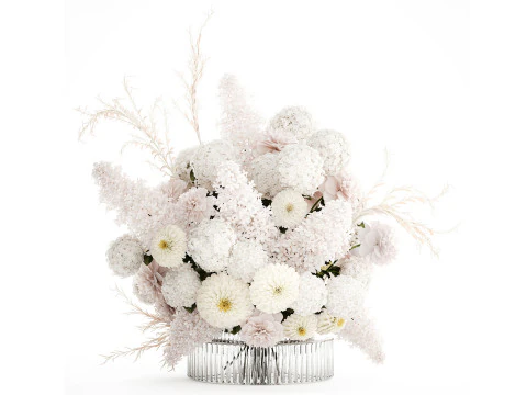 Duży formalny bukiet białych kwiat&oacute;w piwonia liliowy wystr&oacute;j Model 3D