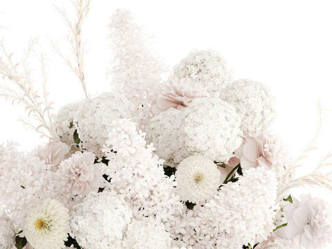 Gro&szlig;er formeller Blumenstrau&szlig; mit wei&szlig;em Blumen-Pfingstrosen-Flieder-Dekor 3D Modell