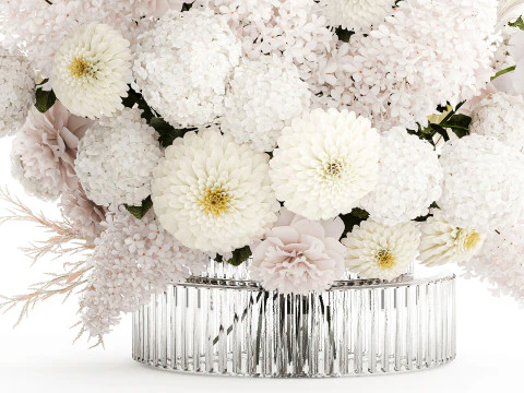 Gro&szlig;er formeller Blumenstrau&szlig; mit wei&szlig;em Blumen-Pfingstrosen-Flieder-Dekor 3D Modell