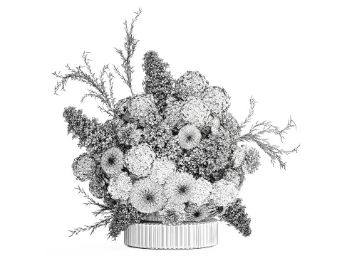 Gro&szlig;er formeller Blumenstrau&szlig; mit wei&szlig;em Blumen-Pfingstrosen-Flieder-Dekor 3D Modell