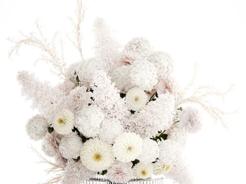 Gro&szlig;er formeller Blumenstrau&szlig; mit wei&szlig;em Blumen-Pfingstrosen-Flieder-Dekor 3D Modell