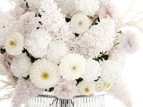 Gro&szlig;er formeller Blumenstrau&szlig; mit wei&szlig;em Blumen-Pfingstrosen-Flieder-Dekor 3D Modell