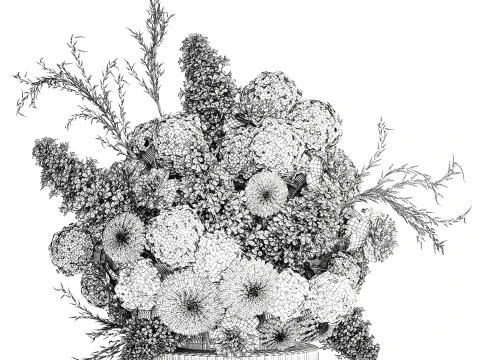 Gro&szlig;er formeller Blumenstrau&szlig; mit wei&szlig;em Blumen-Pfingstrosen-Flieder-Dekor 3D Modell