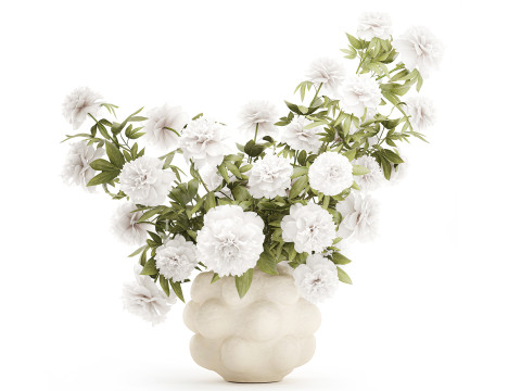Beautiful lush formal bouquet white flowers peony 3D Model