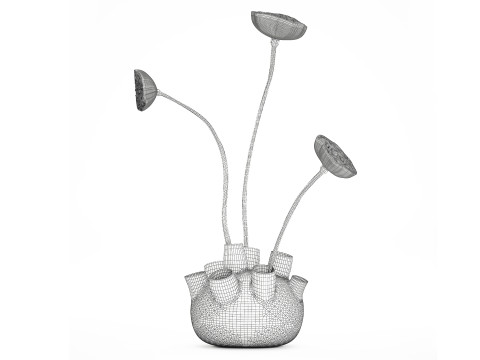 Un petit vase bouquet de fleurs s&eacute;ch&eacute;es avec branches de lotus Modèle 3D