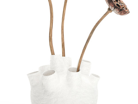 Un petit vase bouquet de fleurs s&eacute;ch&eacute;es avec branches de lotus Modèle 3D