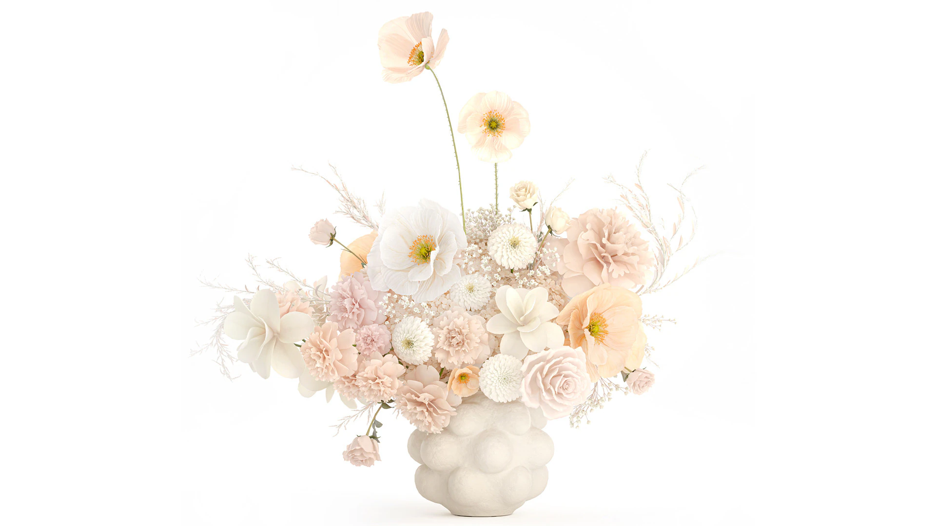 Beautiful bouquet white roses peony poppy flowers decor 3D Model .c4d .max .obj .3ds .fbx .stl .blend 