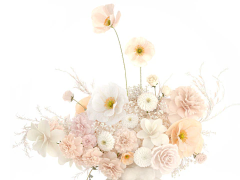 Beautiful bouquet white roses peony poppy flowers decor 3D Model