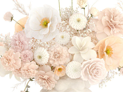 Beautiful bouquet white roses peony poppy flowers decor 3D Model