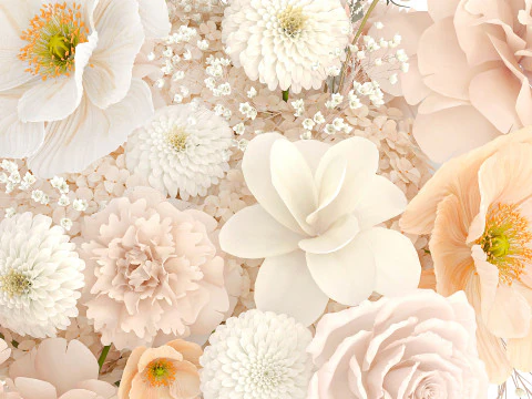 Beautiful bouquet white roses peony poppy flowers decor 3D Model