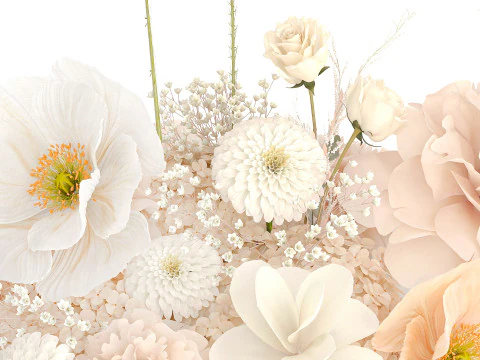 Beautiful bouquet white roses peony poppy flowers decor 3D Model