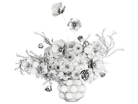 Beautiful bouquet white roses peony poppy flowers decor 3D Model