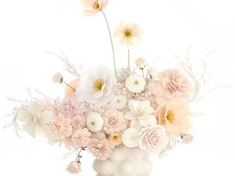 Beautiful bouquet white roses peony poppy flowers decor 3D Model