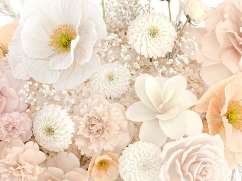 Beautiful bouquet white roses peony poppy flowers decor 3D Model