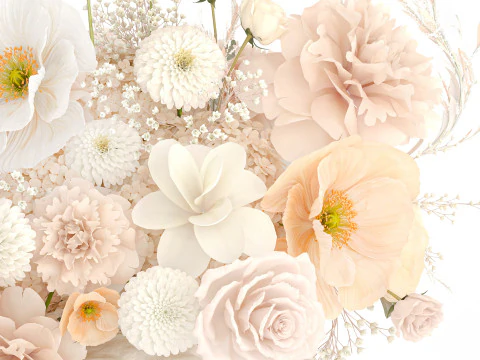 Beautiful bouquet white roses peony poppy flowers decor 3D Model