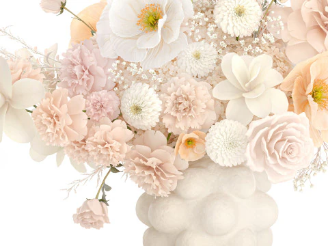 Beautiful bouquet white roses peony poppy flowers decor 3D Model