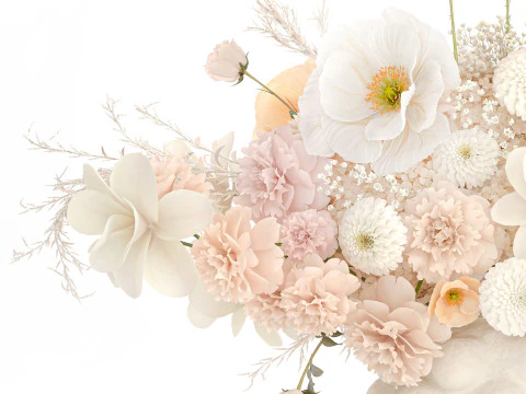 Beautiful bouquet white roses peony poppy flowers decor 3D Model