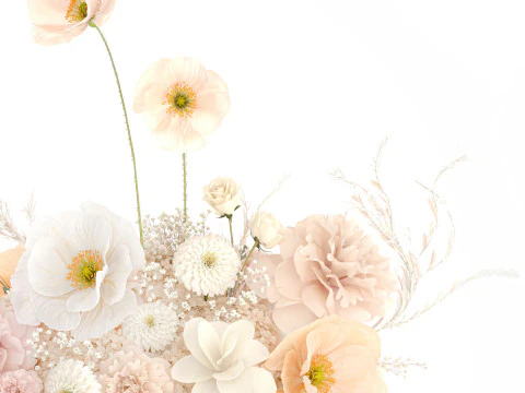 Beautiful bouquet white roses peony poppy flowers decor 3D Model