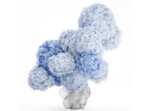 正式花束鲜花玻璃花瓶蓝色绣球花装饰 3D 模型