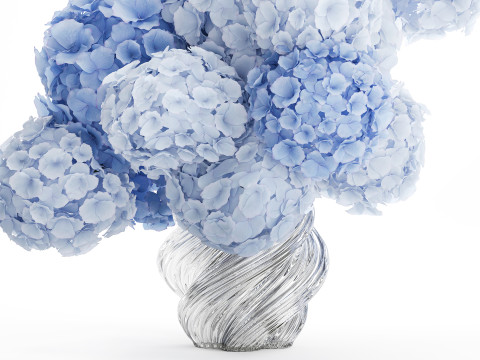 Офіційний букет квітів скляна ваза синій гортензії декор 3D Модель