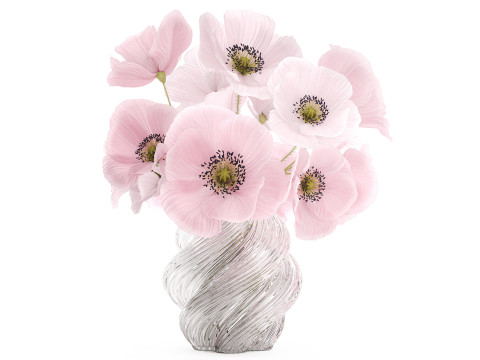Realistic flower bouquet pink Icelandic poppy vase decor 3D Model