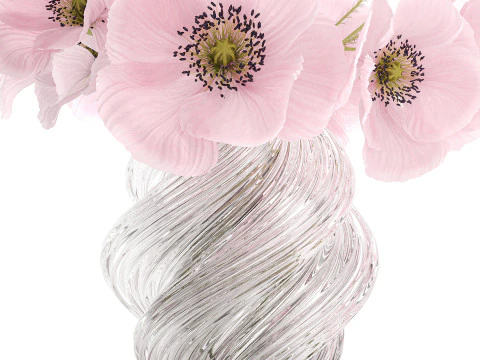 Realistic flower bouquet pink Icelandic poppy vase decor 3D Model