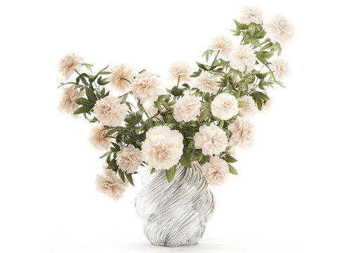 Delicate formal bouquet glass vase peony flowers decor 3D Model