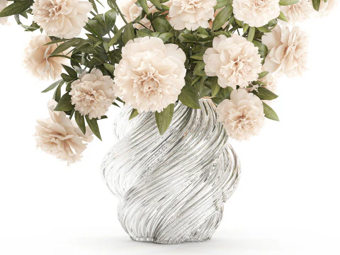 Delicato bouquet formale in vaso di vetro con decorazioni di fiori di peonia Modello 3D