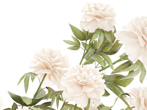 Delicato bouquet formale in vaso di vetro con decorazioni di fiori di peonia Modello 3D