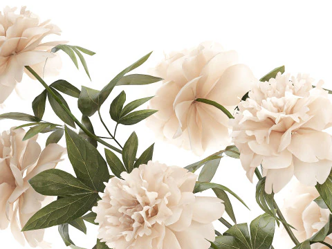 Delicato bouquet formale in vaso di vetro con decorazioni di fiori di peonia Modello 3D